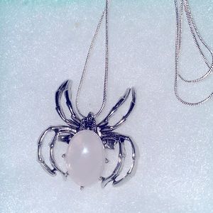 Gothic Rose Quartz Crystal Spider Silver 24” Neck…